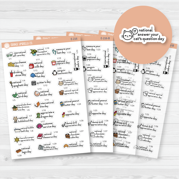 January Wacky Mini Holidays Script Planner Stickers | F16 | E-216