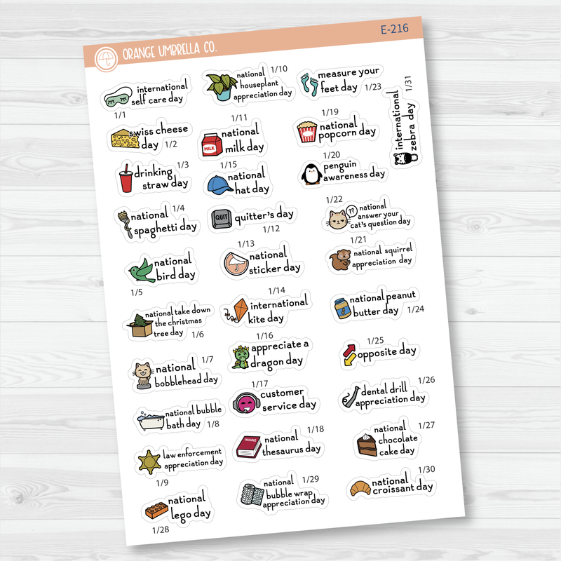 January Wacky Mini Holidays Script Planner Stickers | F16 | E-216