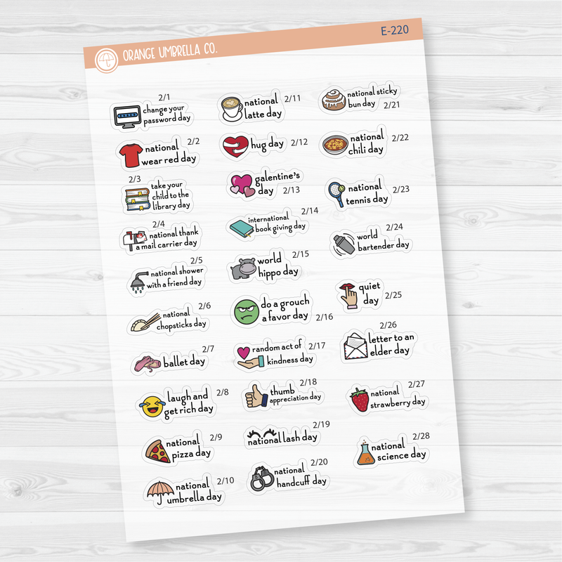 February Wacky MINI Holidays Script Planner Stickers | F16 | E-220