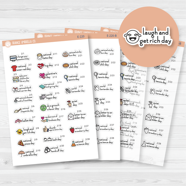 February Wacky Mini Holidays Script Planner Stickers | F16 | E-220