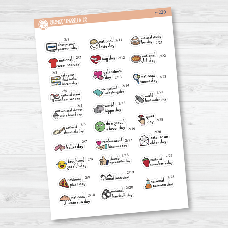 February Wacky MINI Holidays Script Planner Stickers | F16 | E-220
