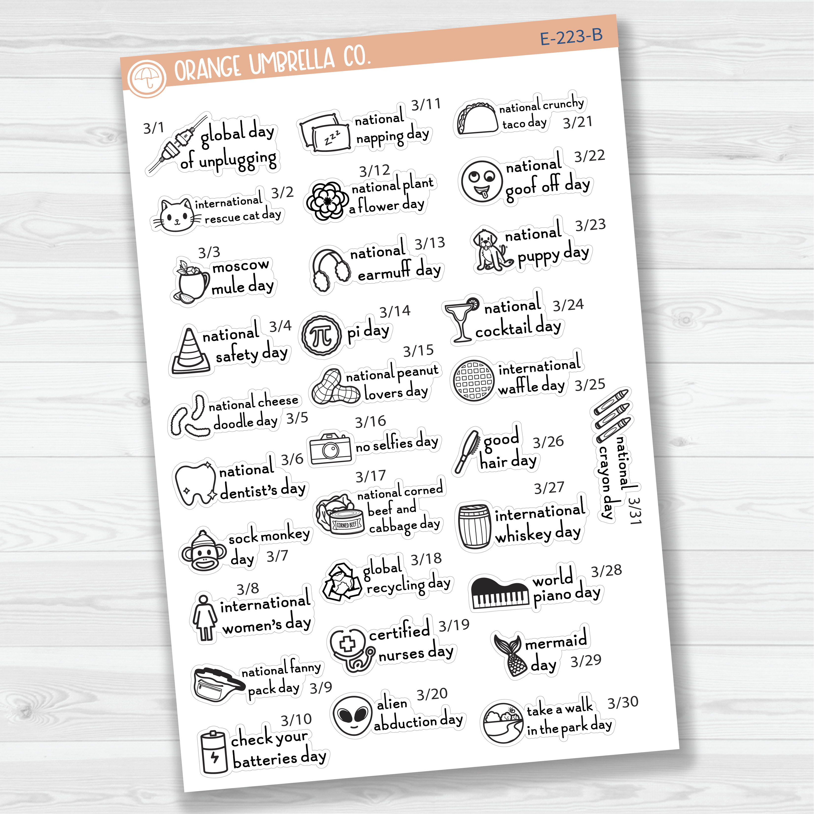 March Wacky Holidays Script Planner Stickers | F16 | E-223