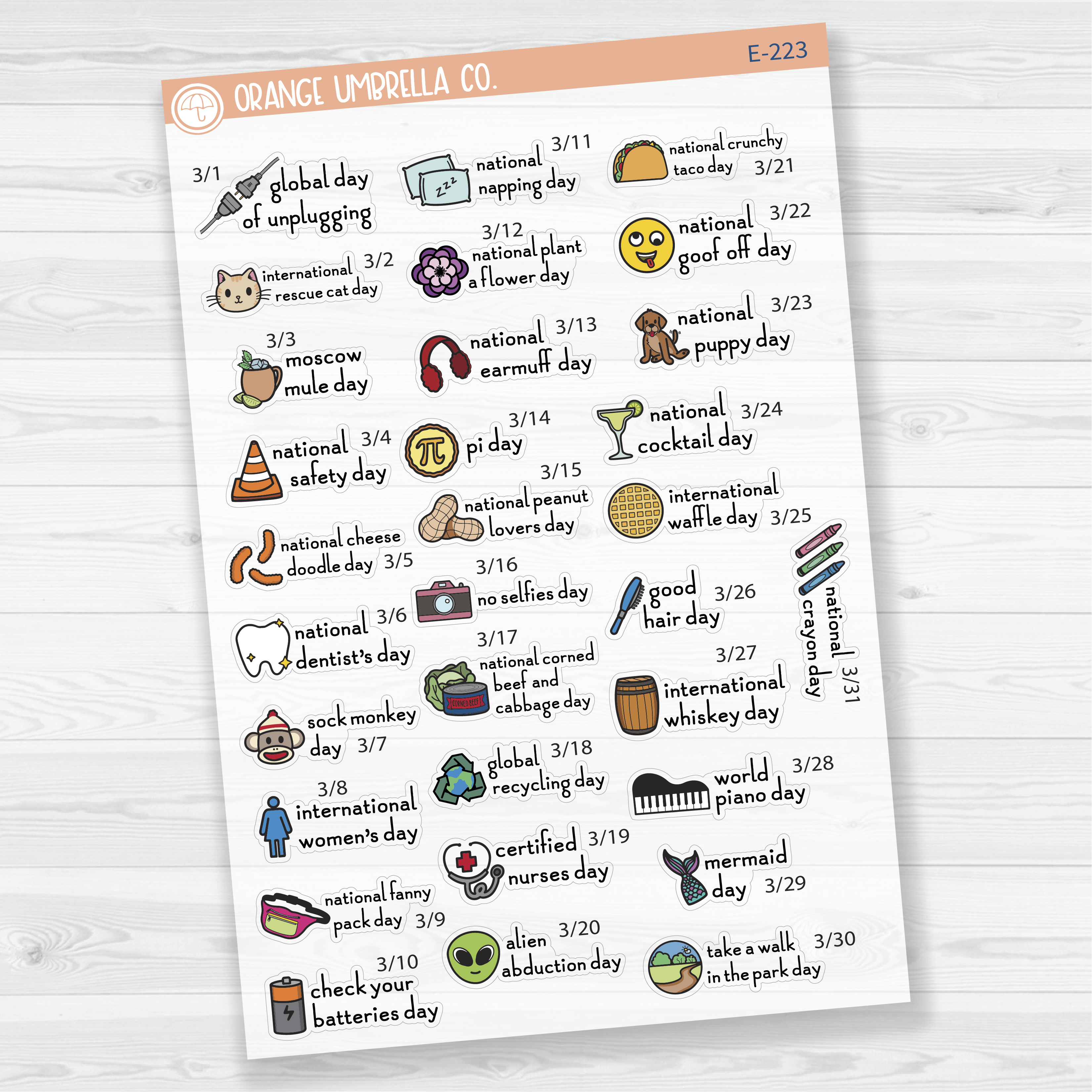 March Wacky Holidays Script Planner Stickers | F16 | E-223