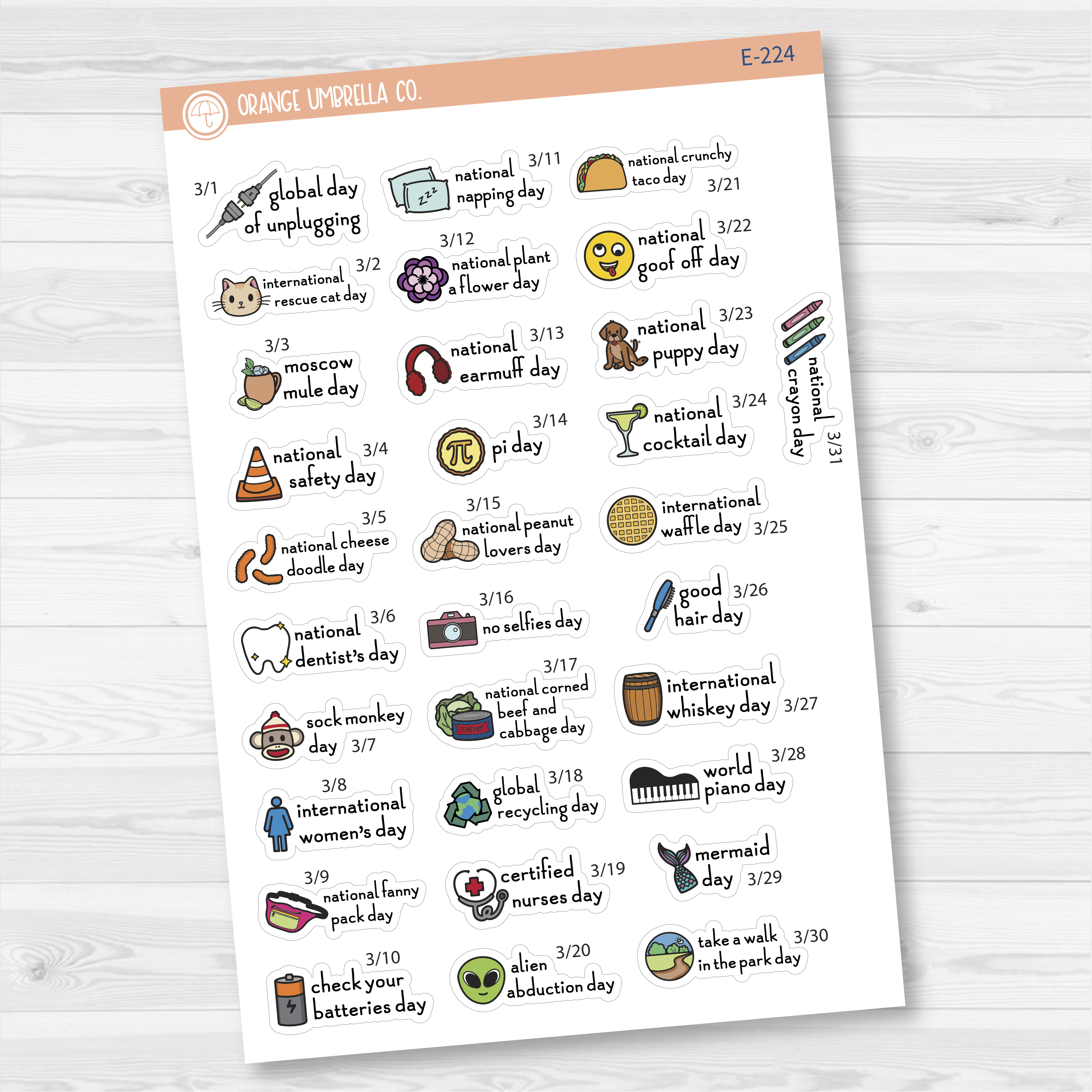 March Wacky Holidays Mini Script Planner Stickers | F16 | E-224