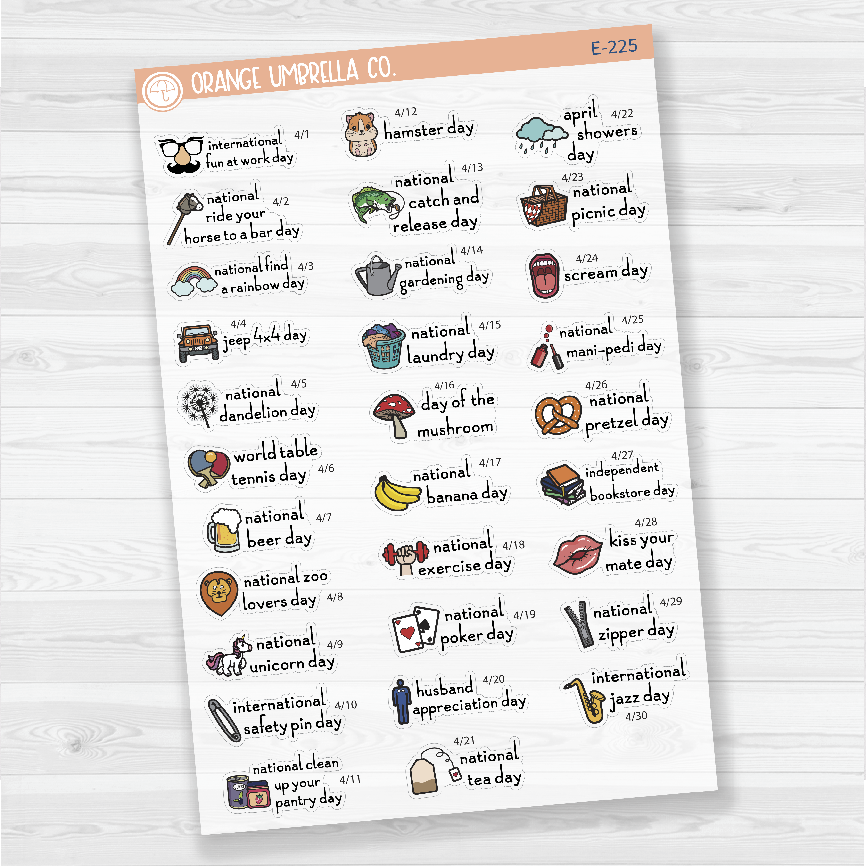 April Wacky Holidays Script Planner Stickers | F16 | E-225