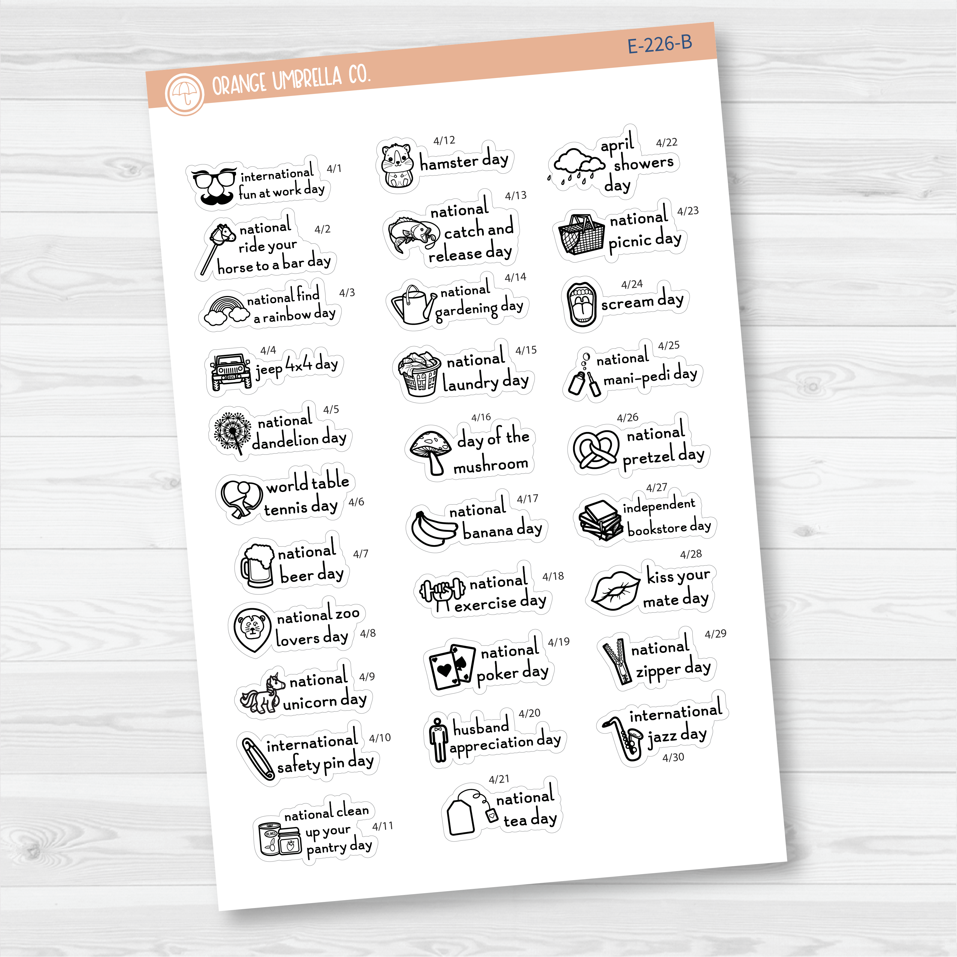 April Wacky Holidays Mini Script Planner Stickers | F16 | E-226
