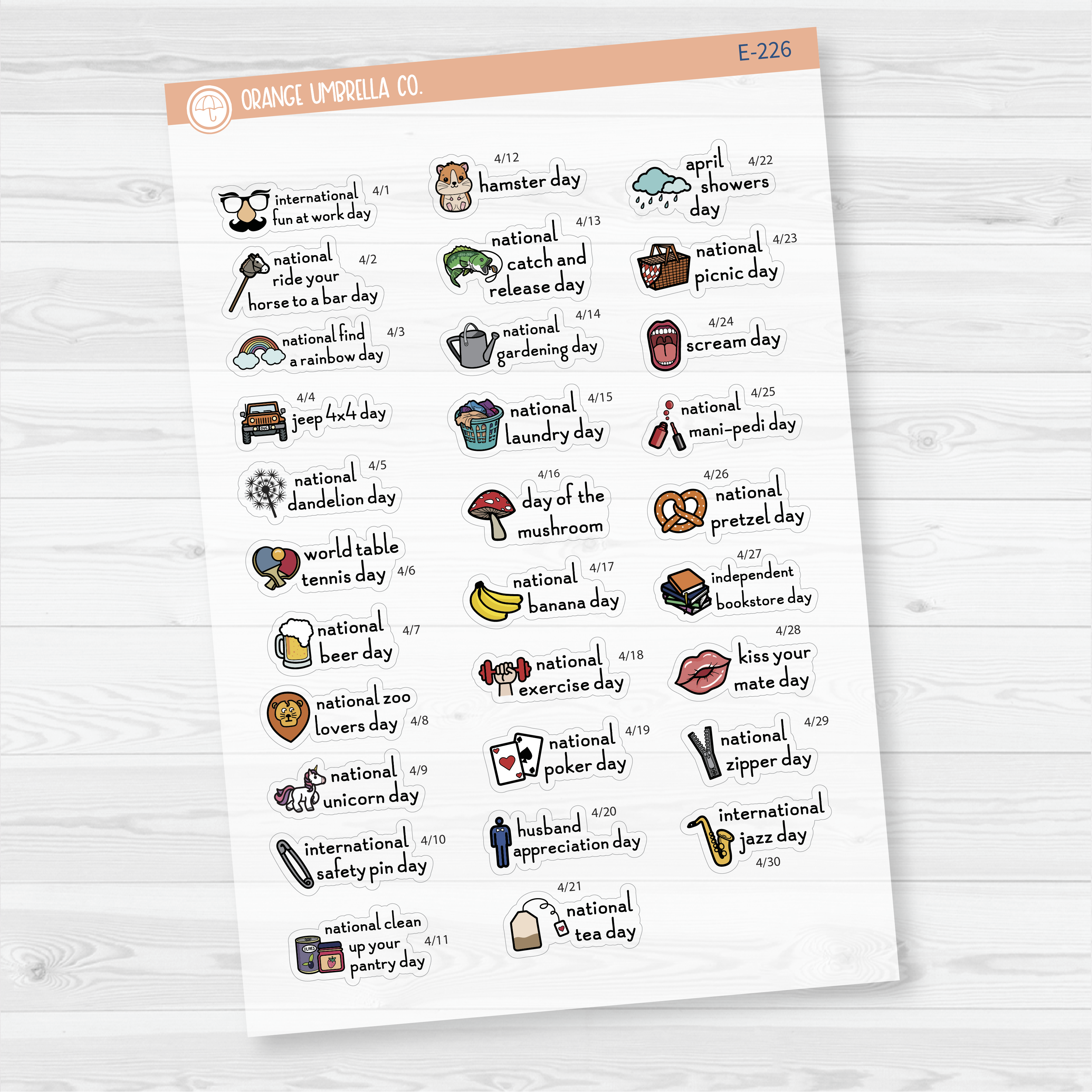 April Wacky Holidays Mini Script Planner Stickers | F16 | E-226