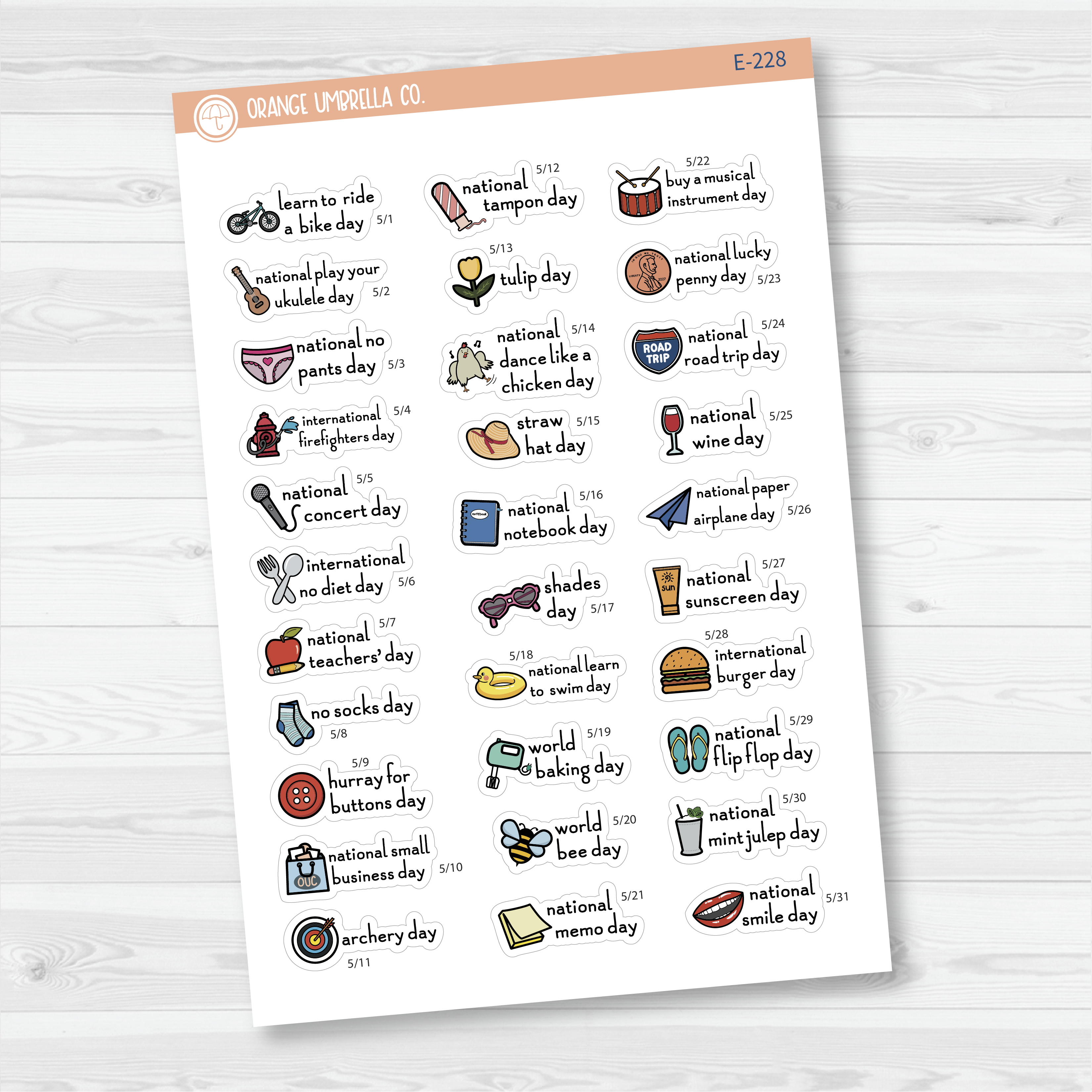 May Wacky Holidays Mini Script Planner Stickers | F16 | E-228