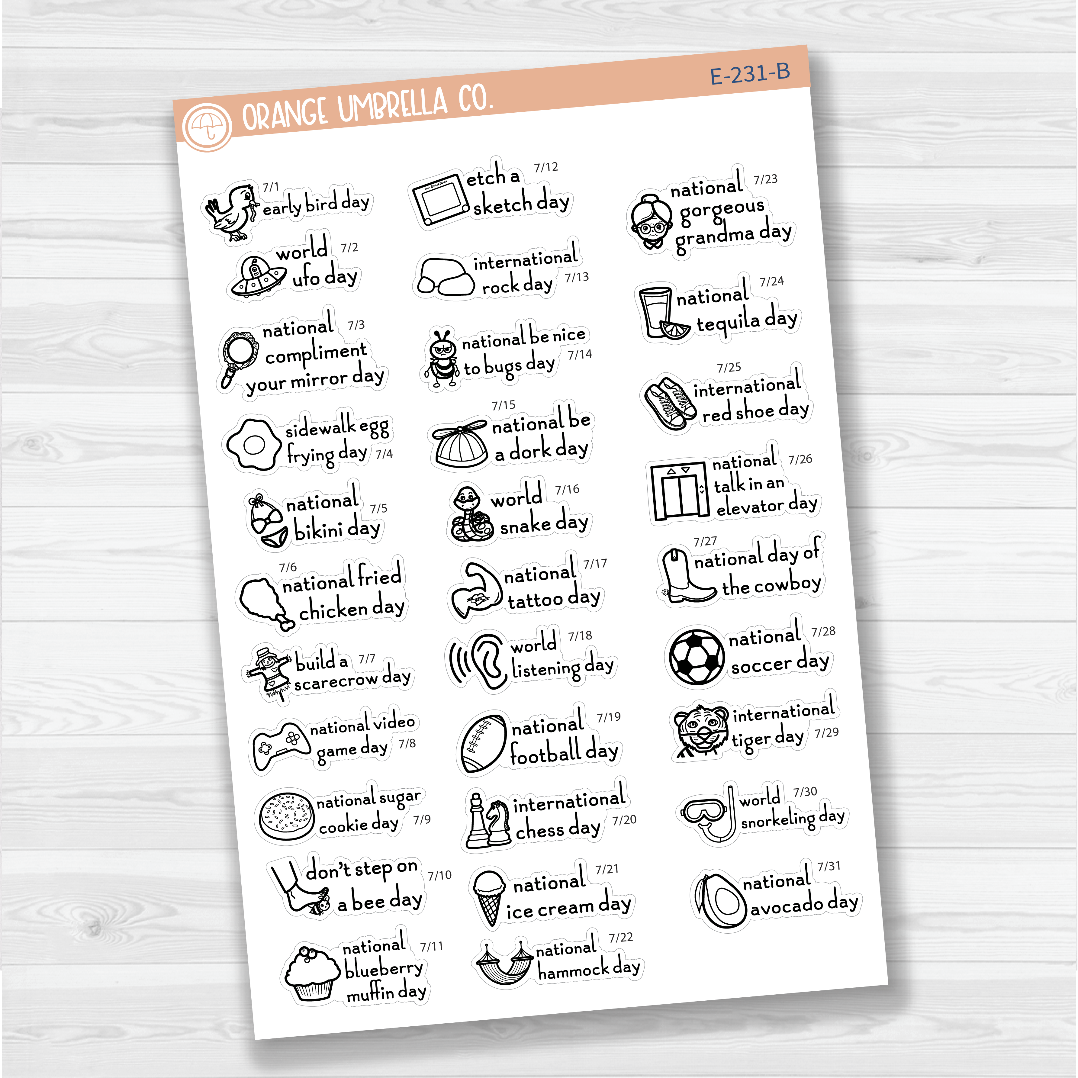 July Wacky Holidays Script Planner Stickers | F16 | E-231
