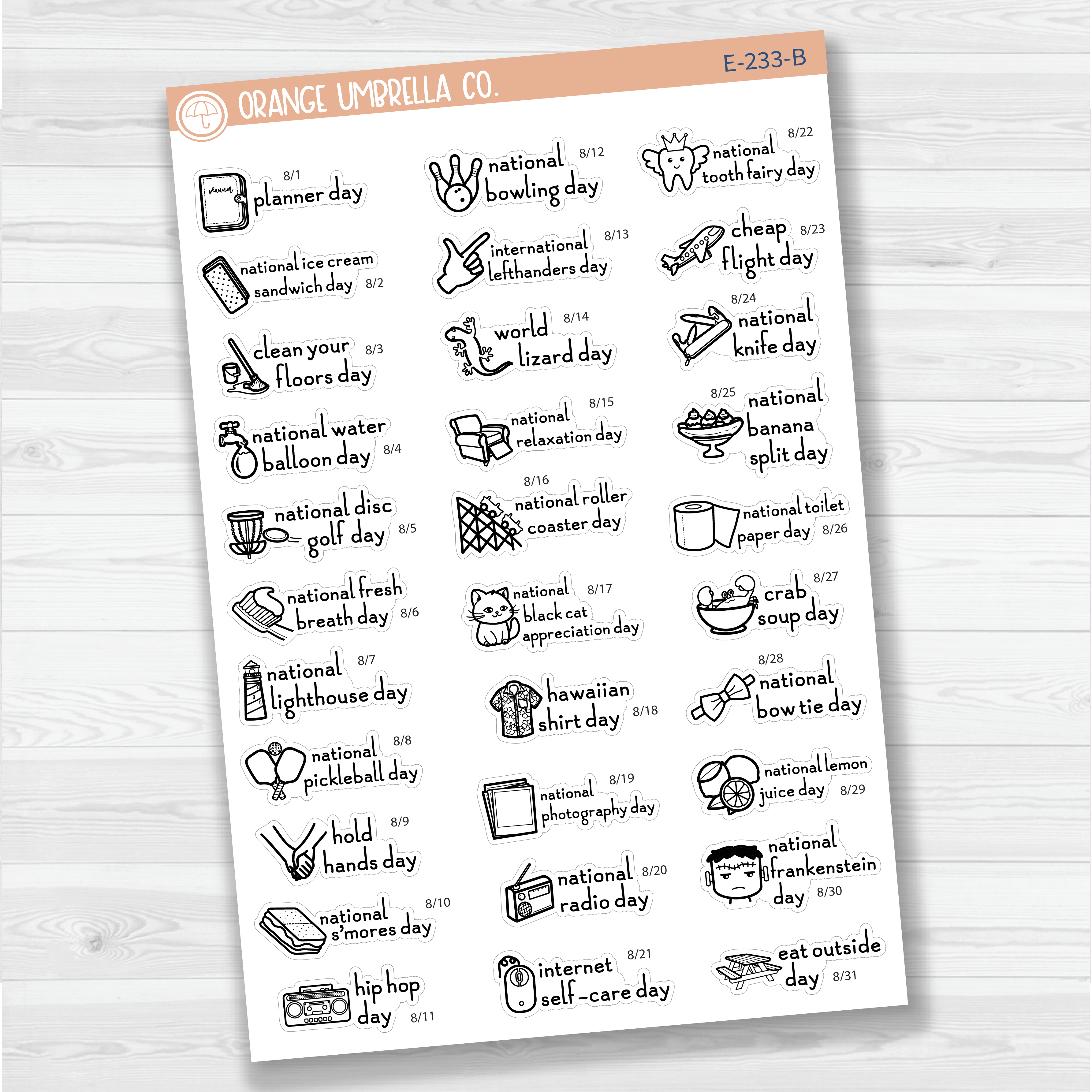 August Wacky Holidays Script Planner Stickers | F16 | E-233