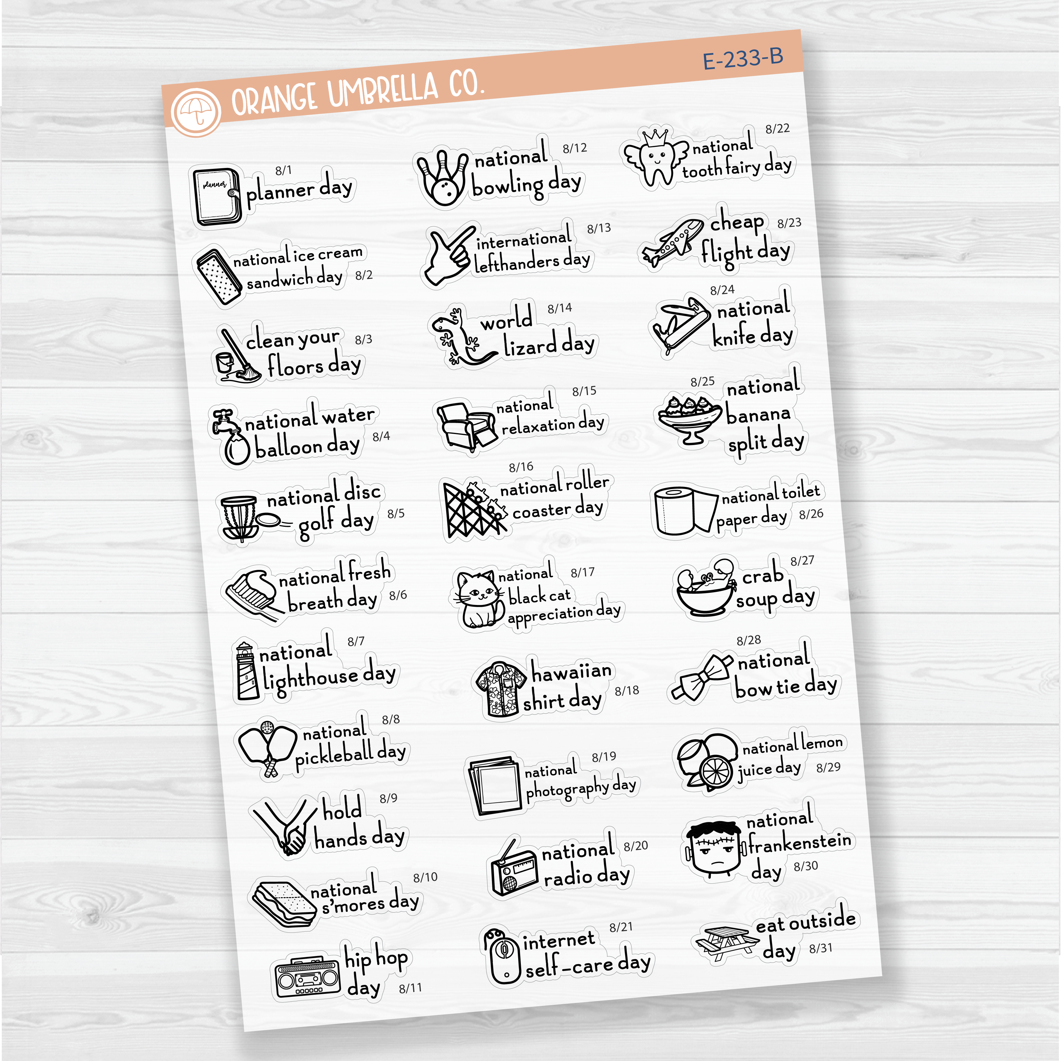 August Wacky Holidays Script Planner Stickers | F16 | E-233
