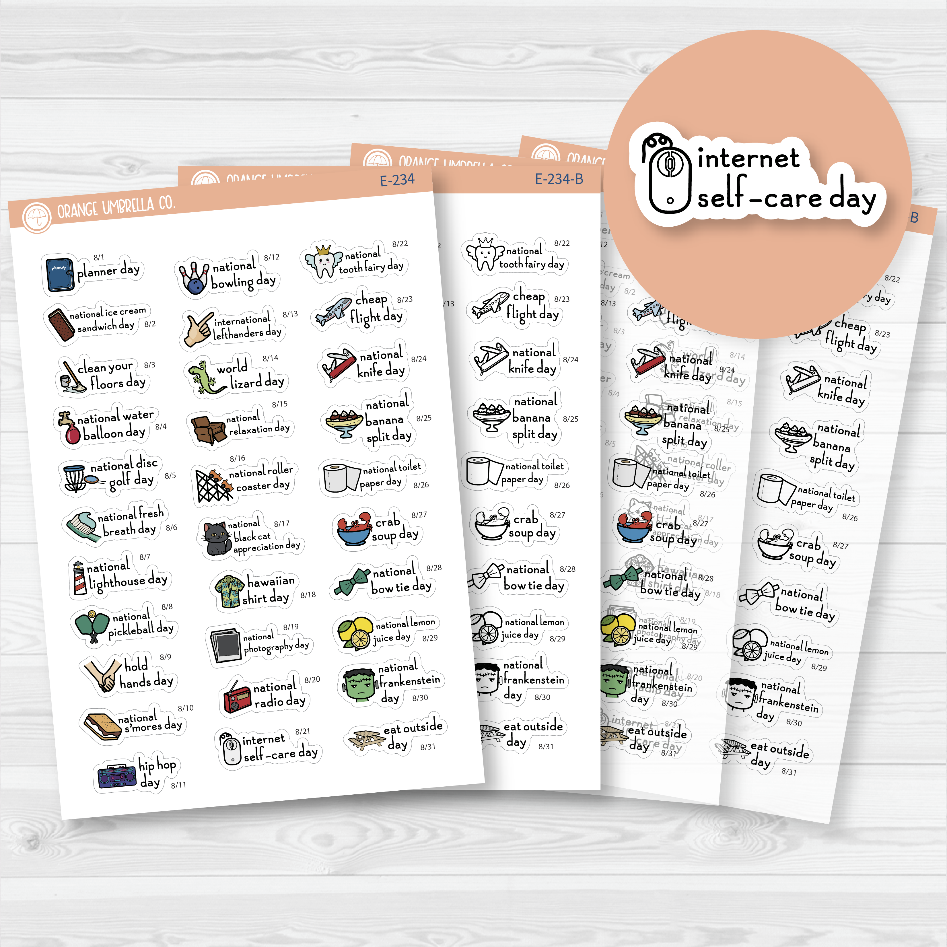 August Wacky Holidays Mini Script Planner Stickers | F16 | E-234