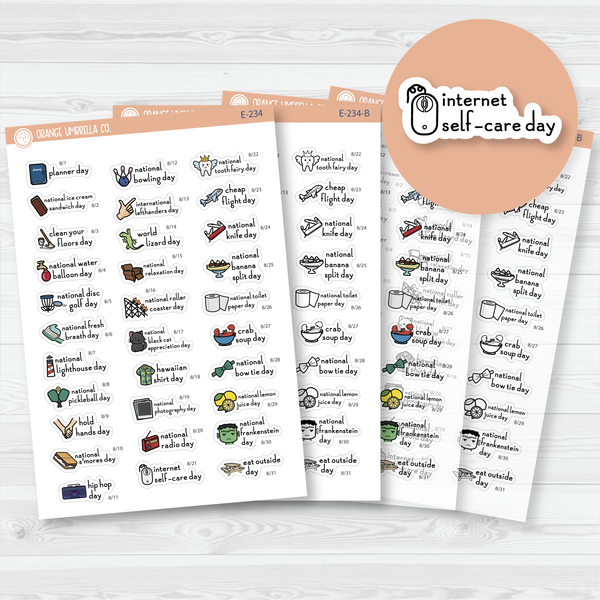 August Wacky Holidays Mini Script Planner Stickers | F16 | E-234