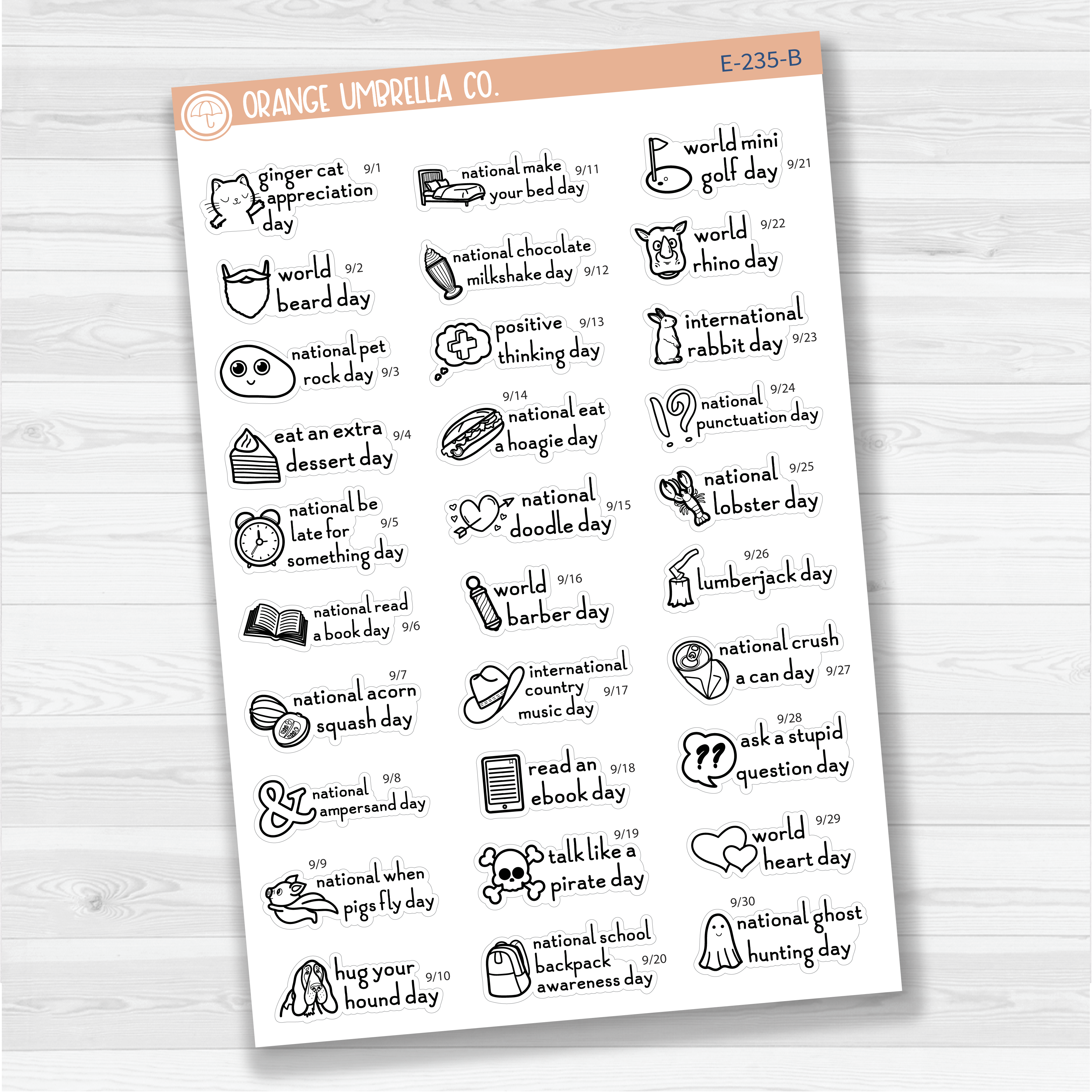 September Wacky Holidays Script Planner Stickers | F16 | E-235