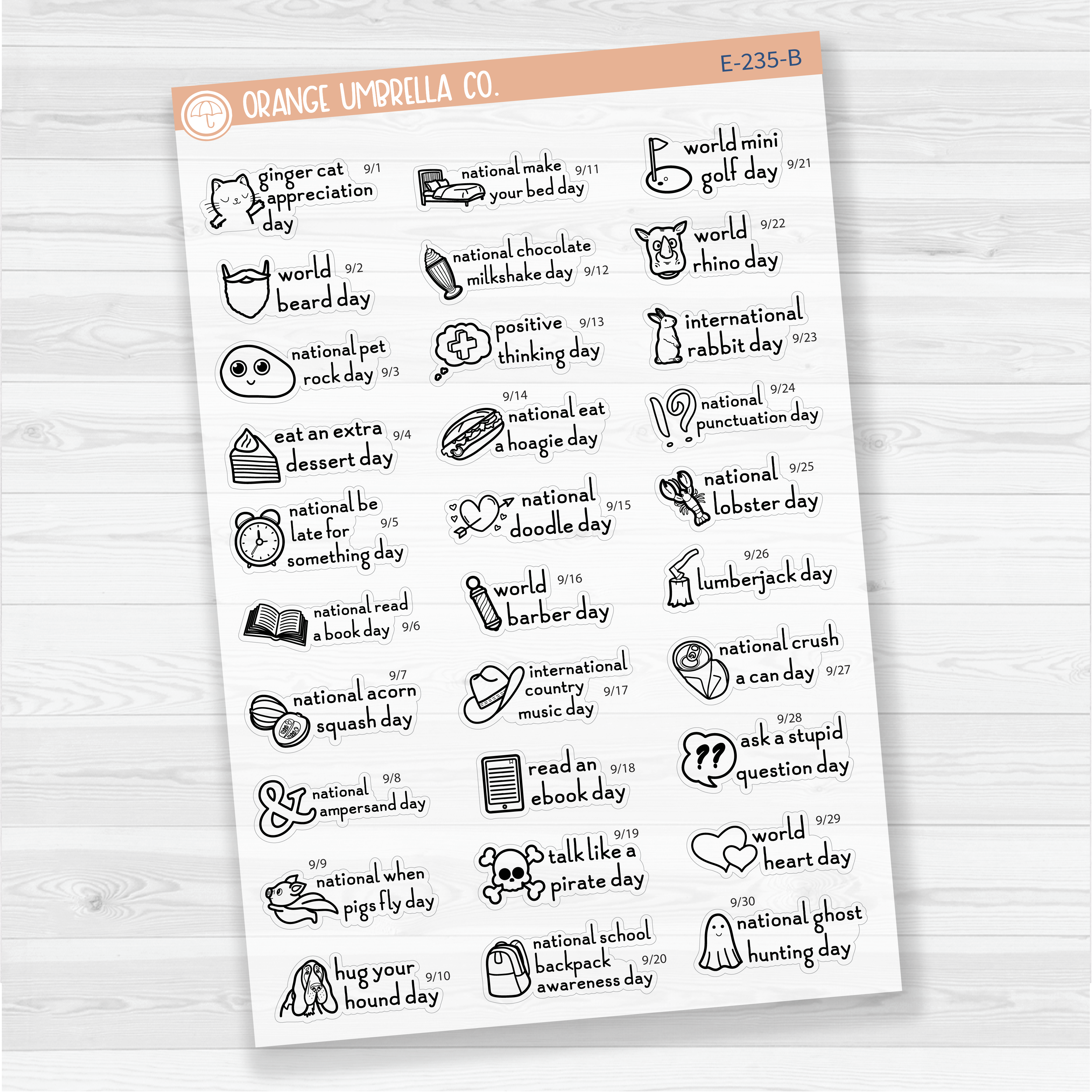 September Wacky Holidays Script Planner Stickers | F16 | E-235
