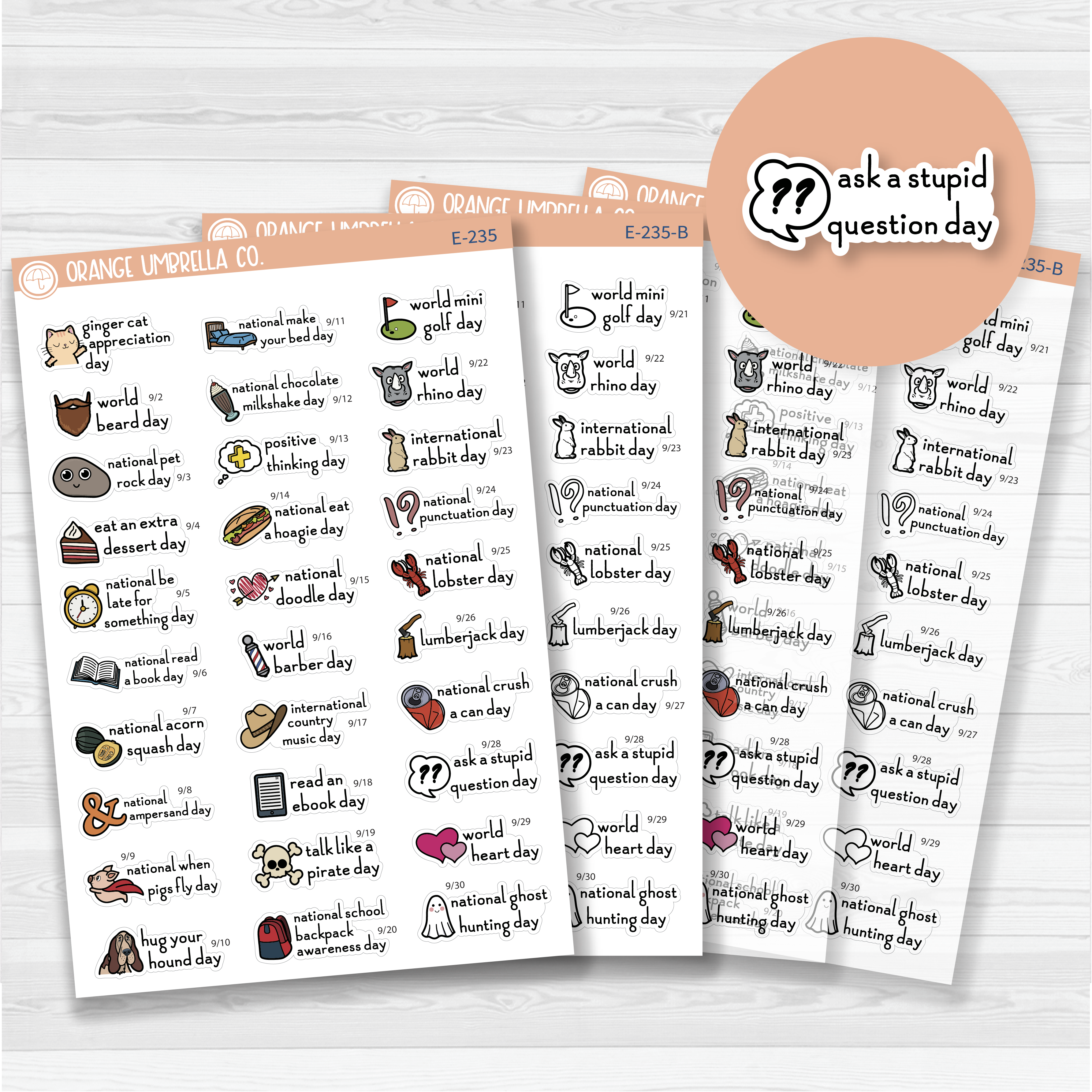 September Wacky Holidays Script Planner Stickers | F16 | E-235