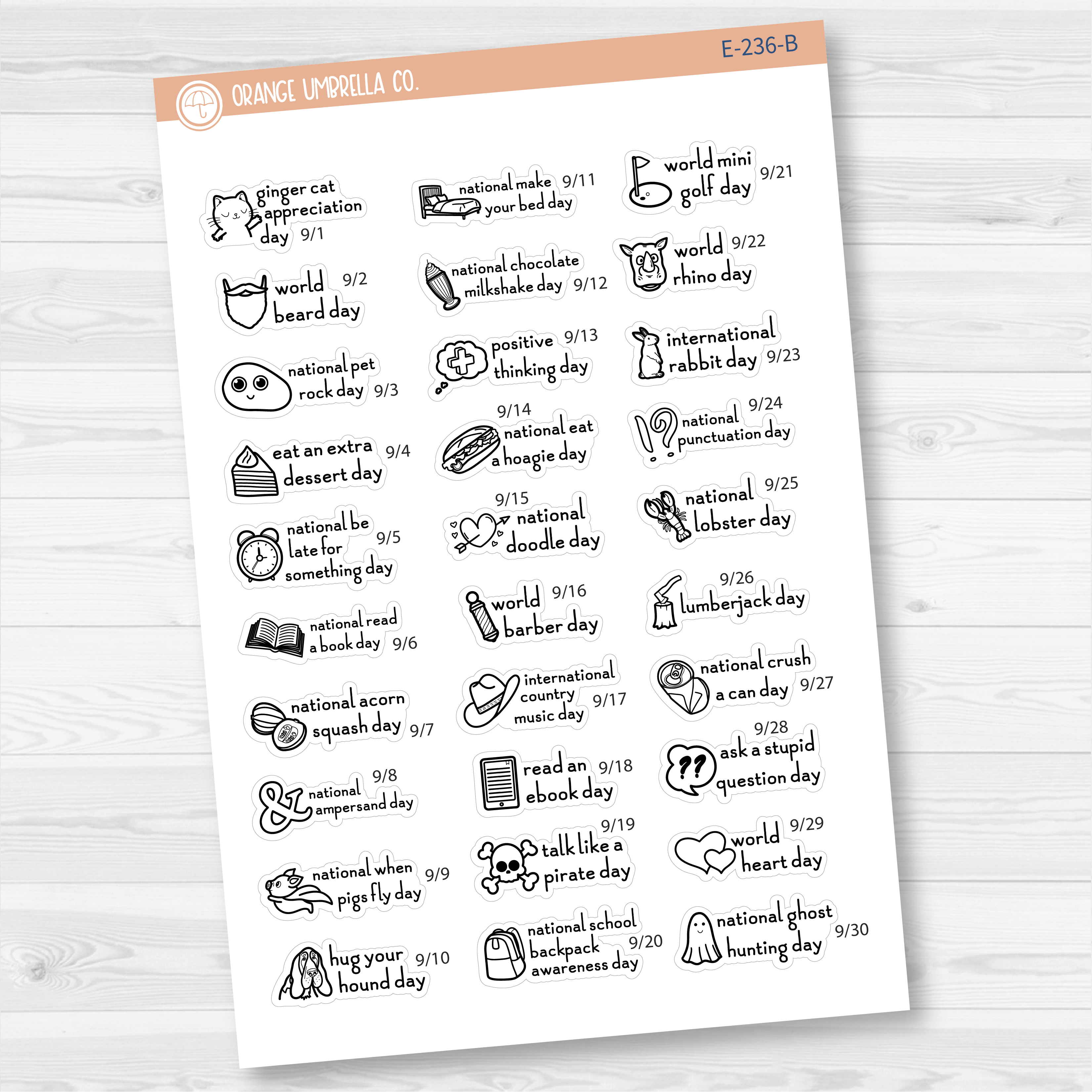 September Wacky Holidays Mini Script Planner Stickers | F16 | E-236