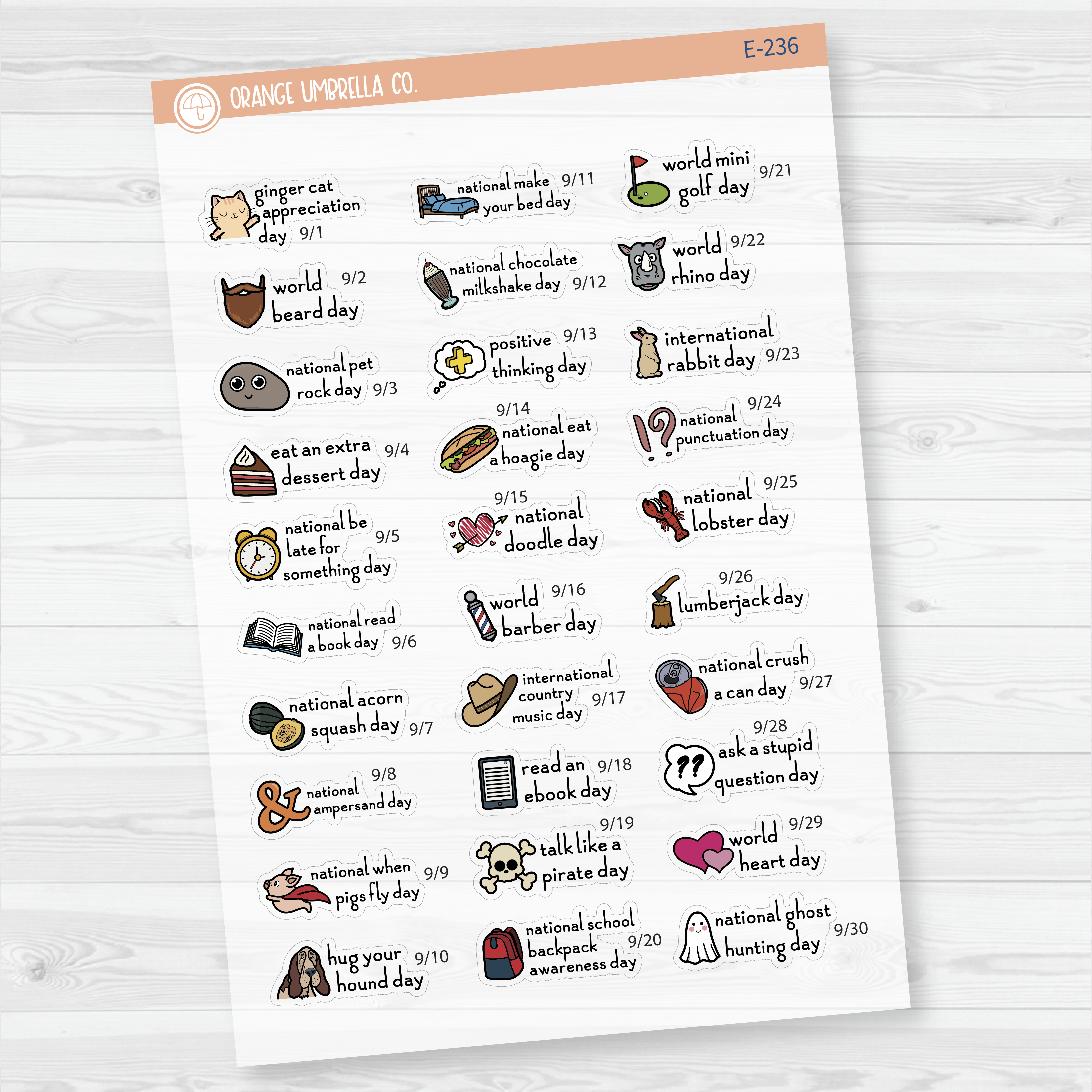 September Wacky Holidays Mini Script Planner Stickers | F16 | E-236