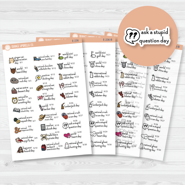 September Wacky Holidays Mini Script Planner Stickers | F16 | E-236