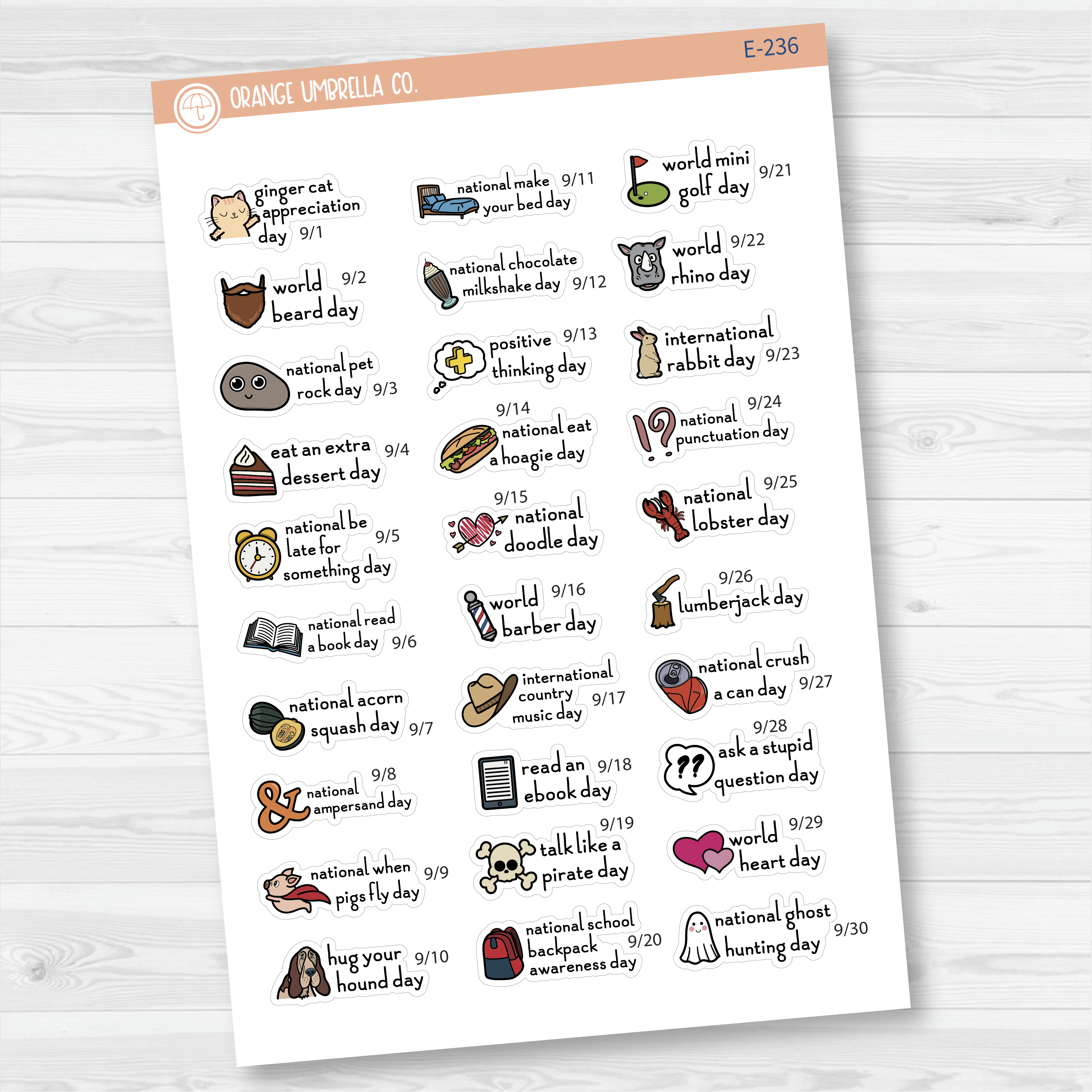 September Wacky Holidays Mini Script Planner Stickers | F16 | E-236