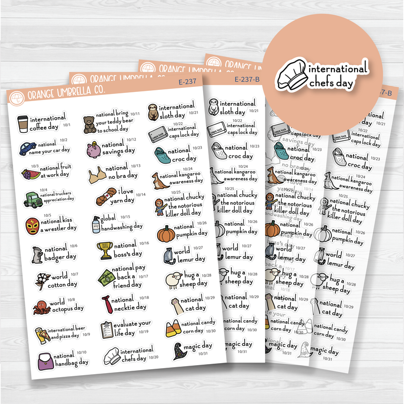 October Wacky Holidays Script Planner Stickers | F16 | E-237