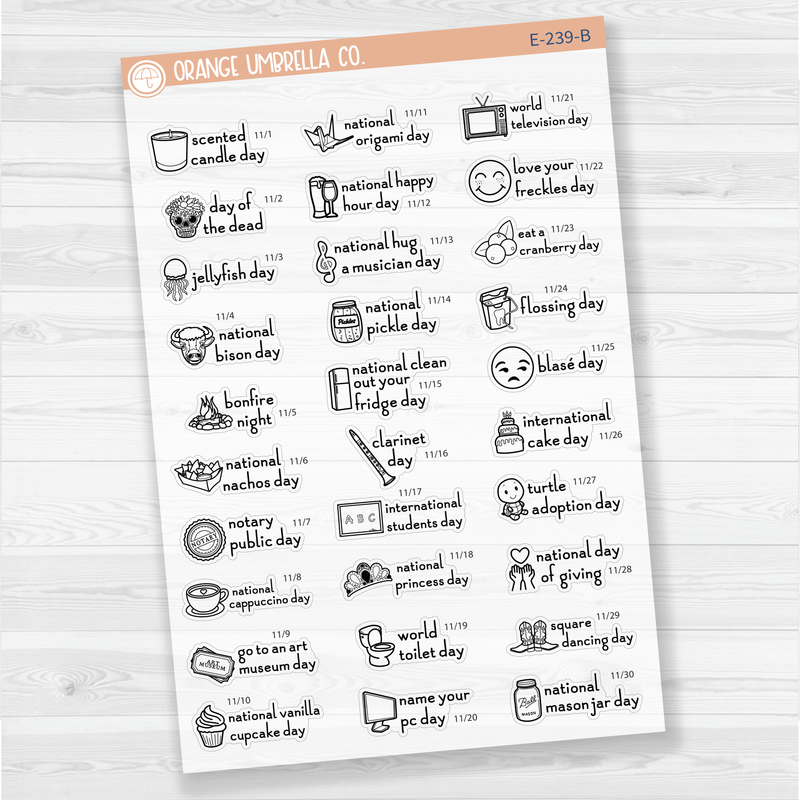 November Wacky Holidays Script Planner Stickers | F16 | E-239