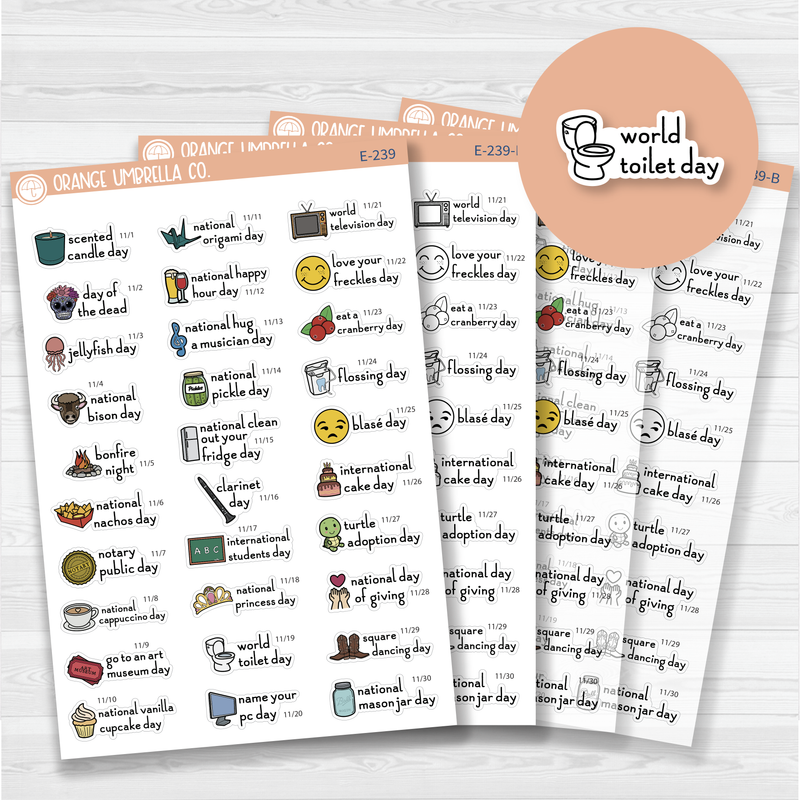 November Wacky Holidays Script Planner Stickers | F16 | E-239