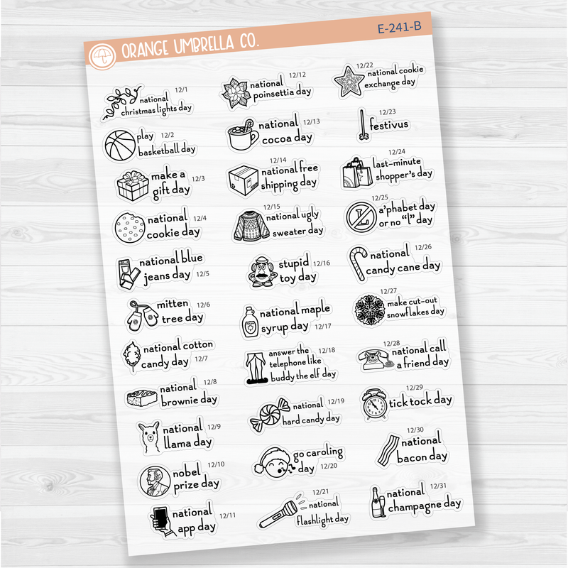 December Wacky Holidays Script Planner Stickers | F16 | E-241