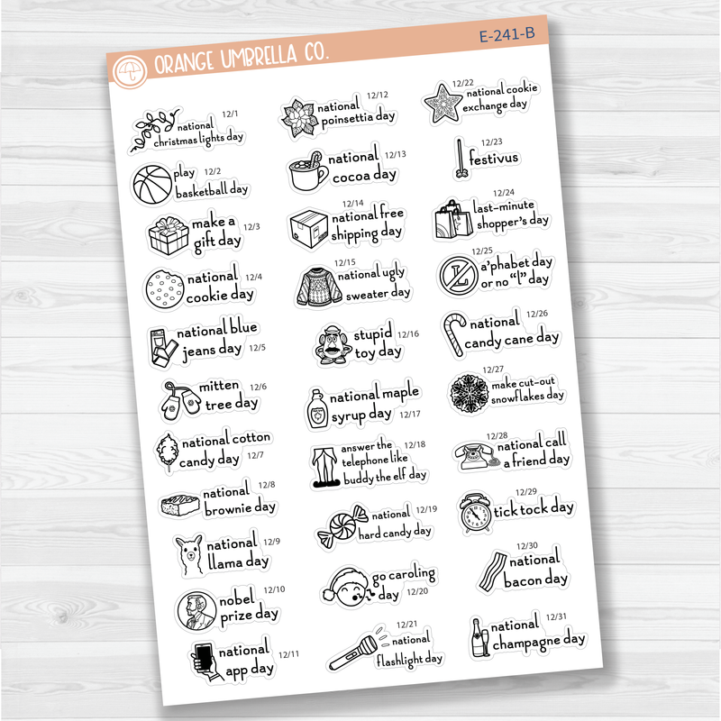 December Wacky Holidays Script Planner Stickers | F16 | E-241