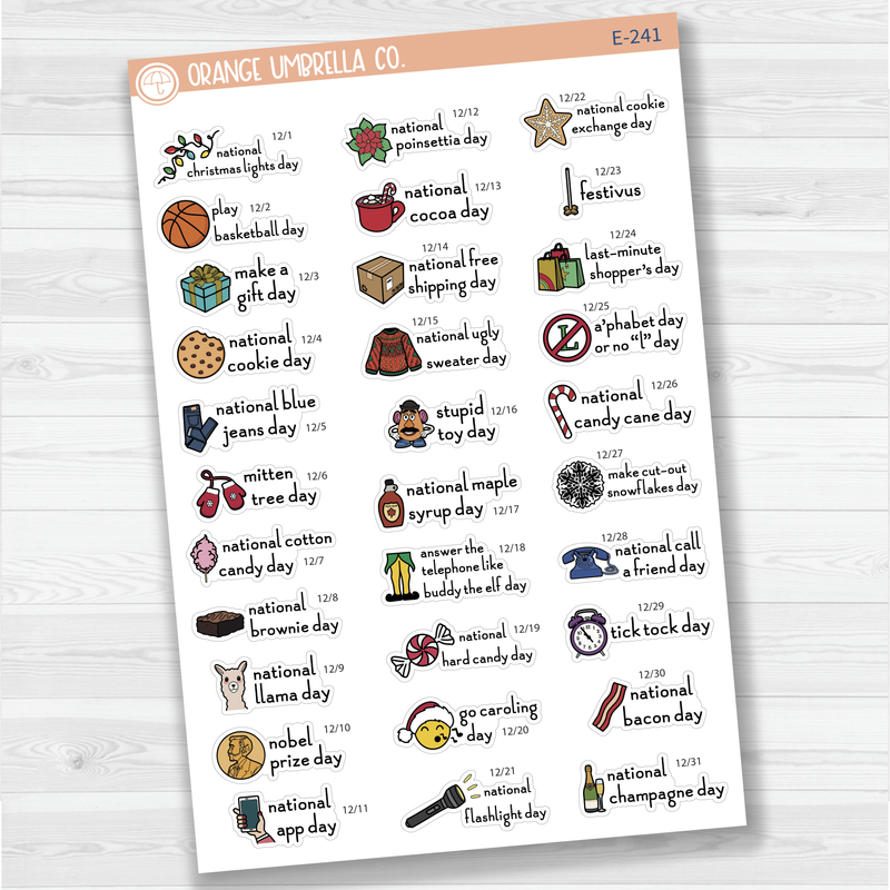 December Wacky Holidays Script Planner Stickers | F16 | E-241