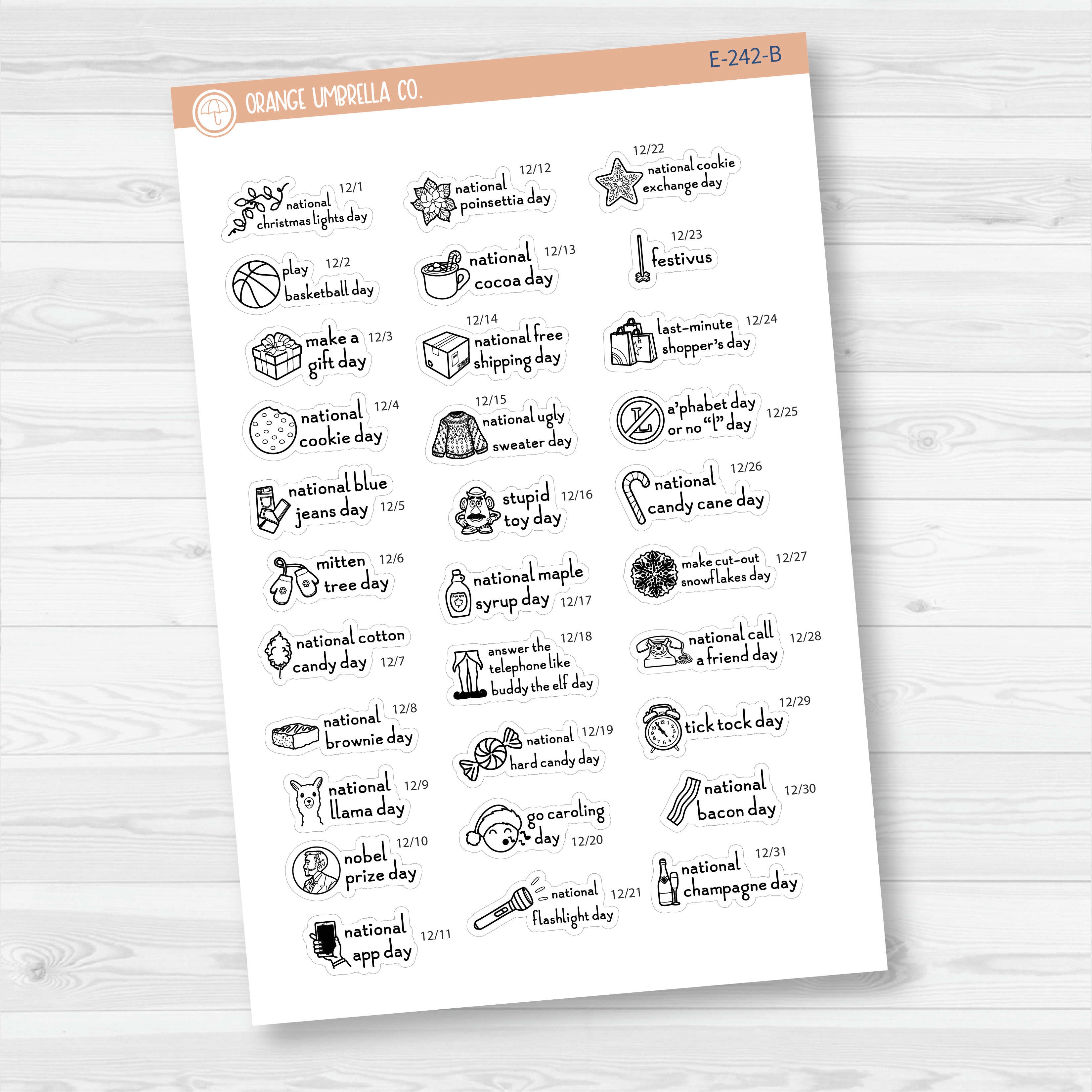 December Wacky Holidays Mini Script Planner Stickers | F16 | E-242