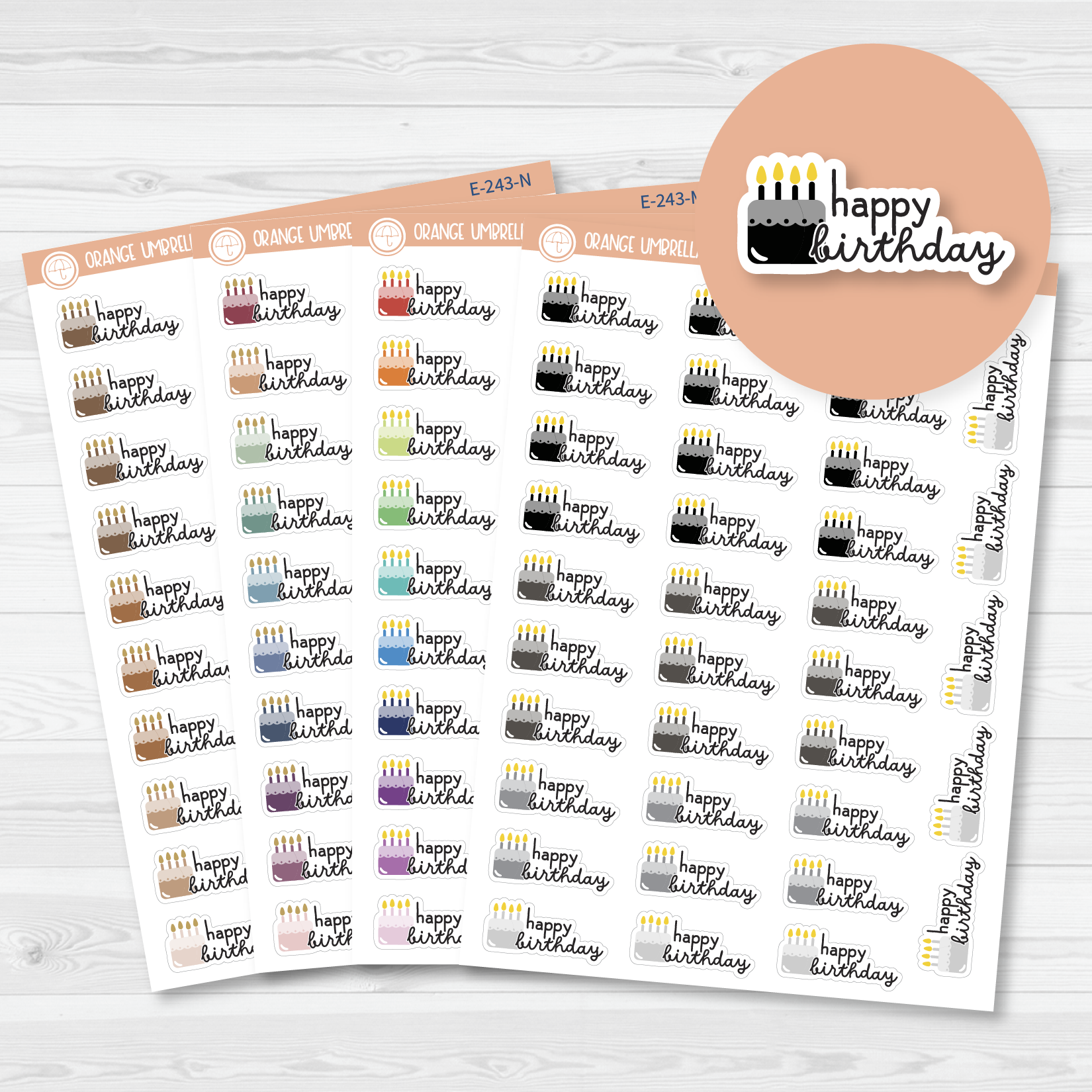 Happy Birthday Cake & Candles Icon Script Planner Stickers | F16 | E-243