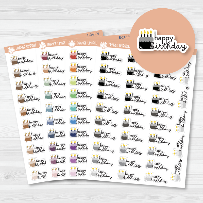 Happy Birthday Cake & Candles Icon Script Planner Stickers | F16 | E-243