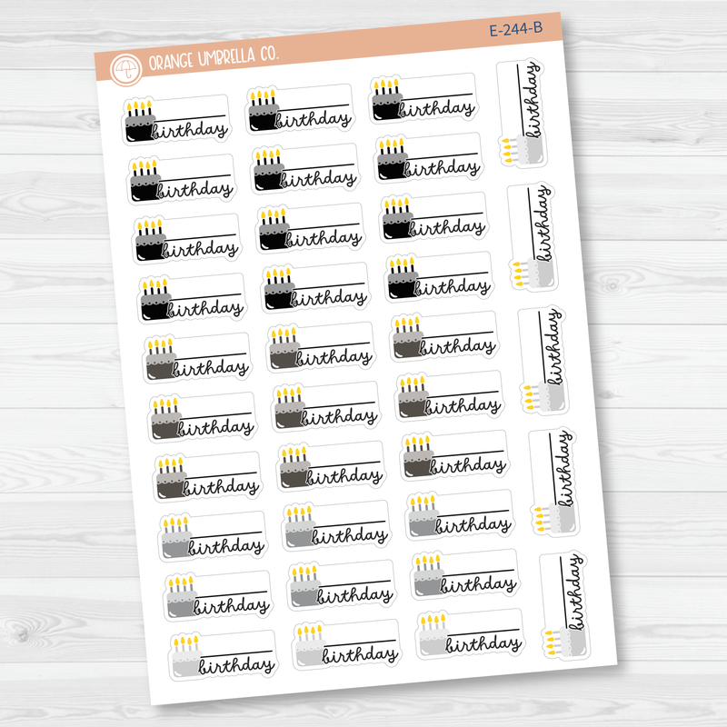 Birthday Fill In Cake & Candles Icon Script Planner Stickers | F16 | E-244