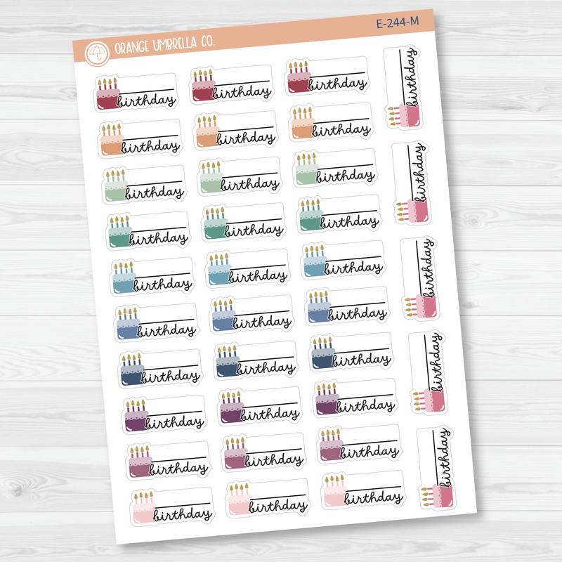 Birthday Fill In Cake & Candles Icon Script Planner Stickers | F16 | E-244