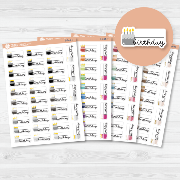 Birthday Fill In Cake & Candles Icon Script Planner Stickers | F16 | E-244