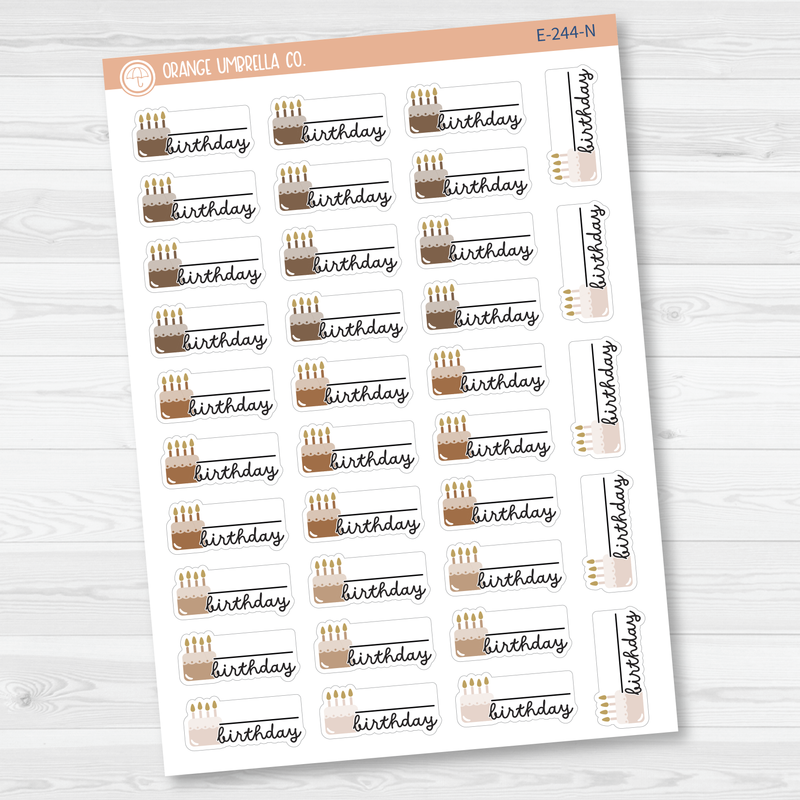 Birthday Fill In Cake & Candles Icon Script Planner Stickers | F16 | E-244