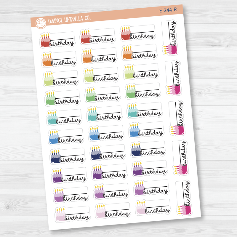 Birthday Fill In Cake & Candles Icon Script Planner Stickers | F16 | E-244