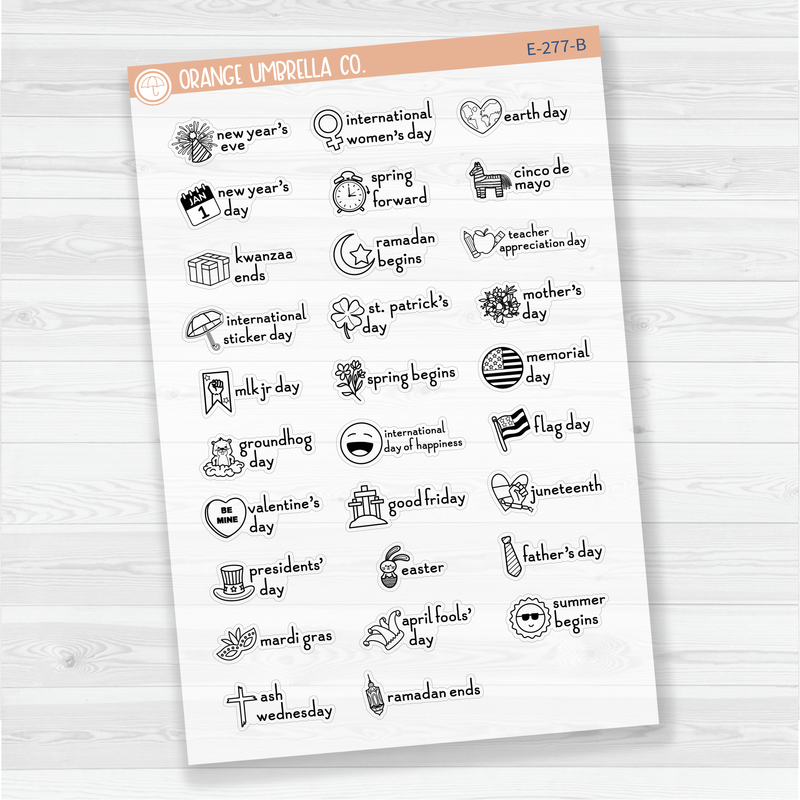 Doodle Holidays | Icon & Script Planner Stickers January-June | F16 | E-277