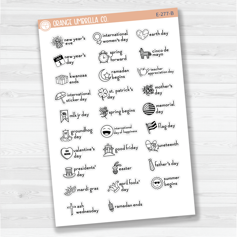 Doodle Holidays | Icon & Script Planner Stickers January-June | F16 | E-277