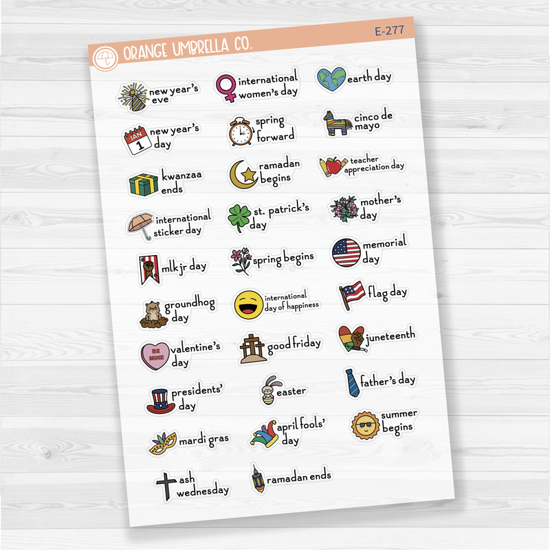 Doodle Holidays | Icon & Script Planner Stickers January-June | F16 | E-277