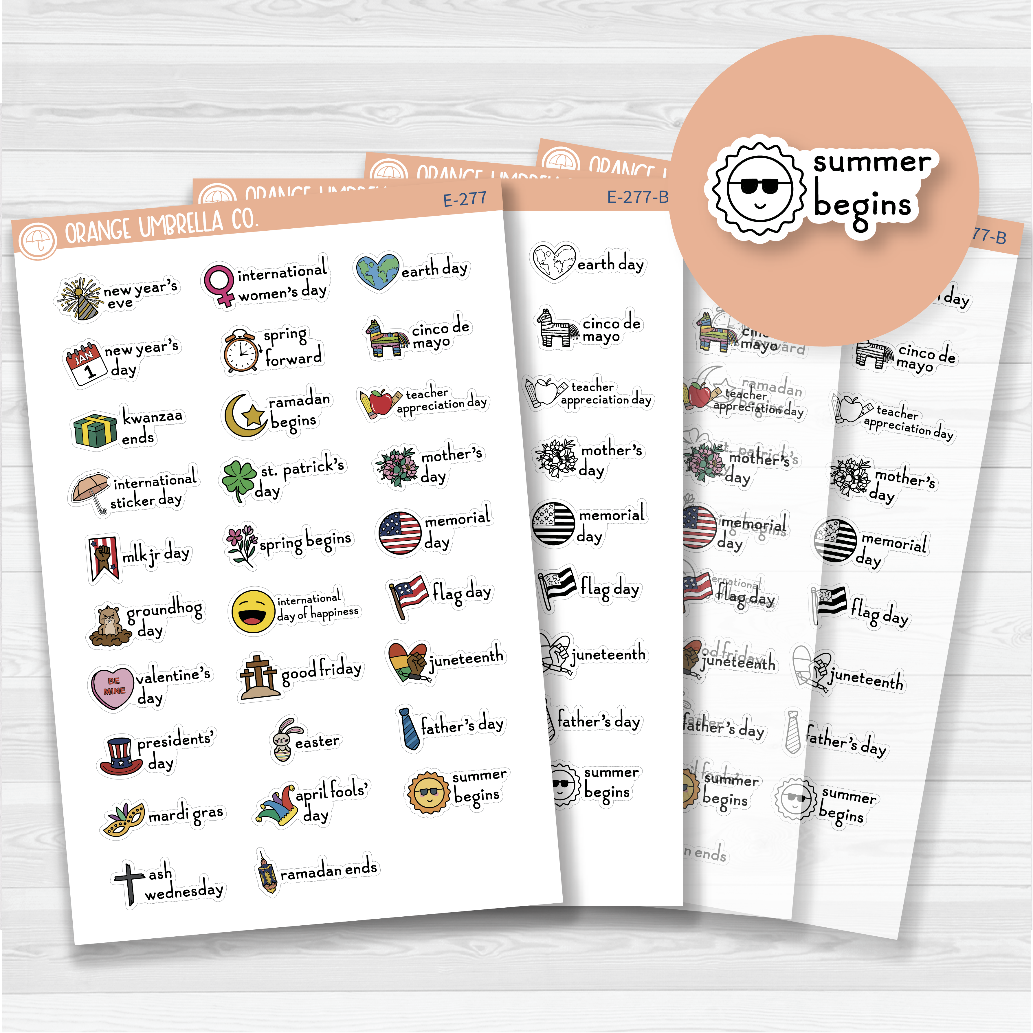 Doodle Holidays | Icon & Script Planner Stickers January-June | F16 | E-277