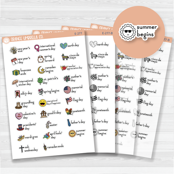 Doodle Holidays | Icon & Script Planner Stickers January-June | F16 | E-277