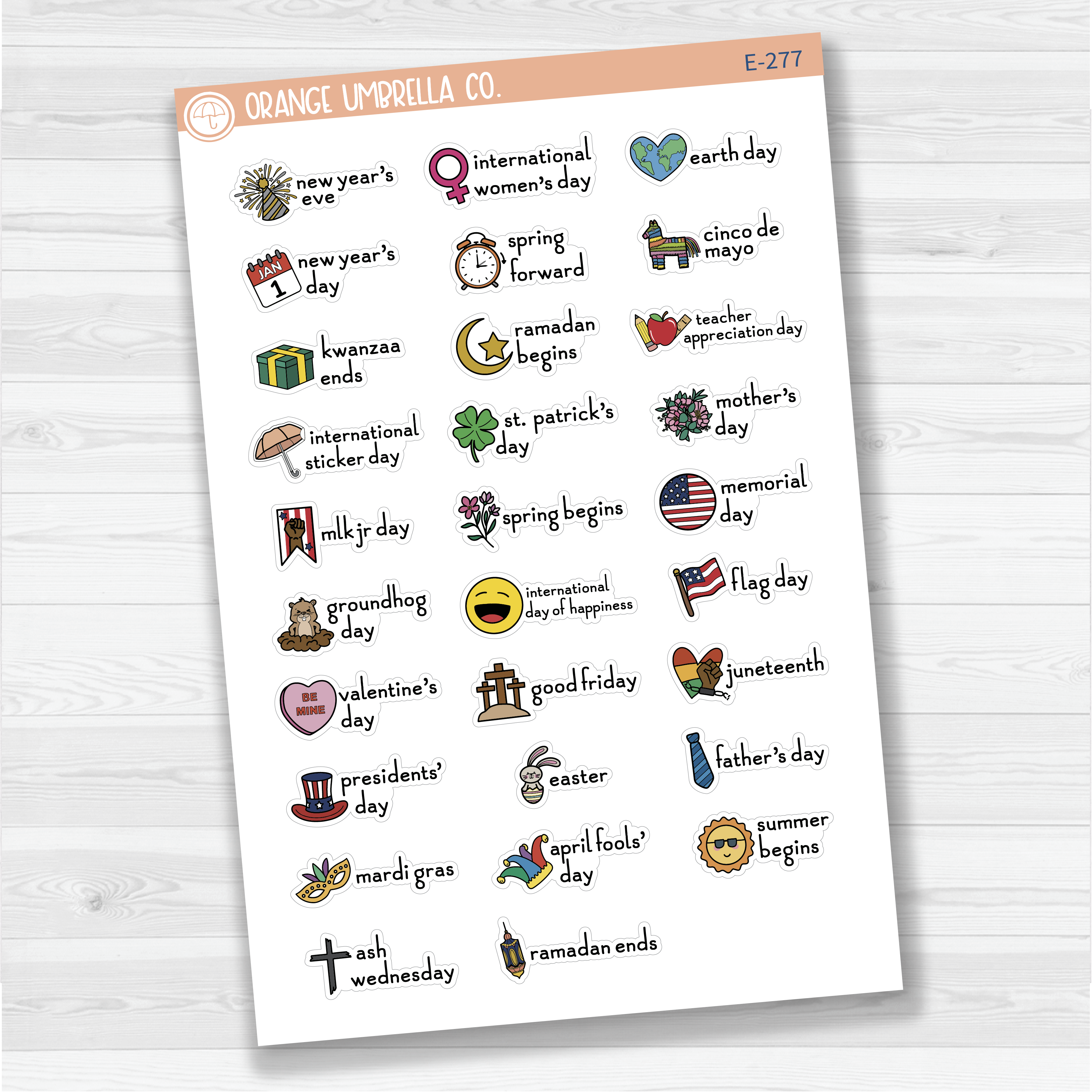 Doodle Holidays | Icon & Script Planner Stickers January-June | F16 | E-277