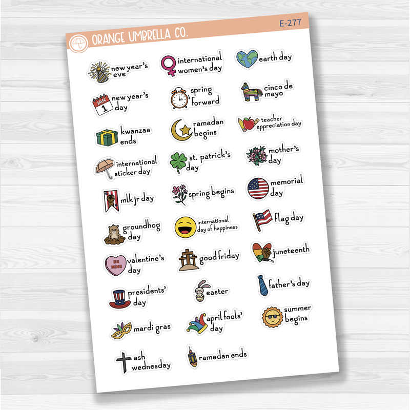 Doodle Holidays | Icon & Script Planner Stickers January-June | F16 | E-277