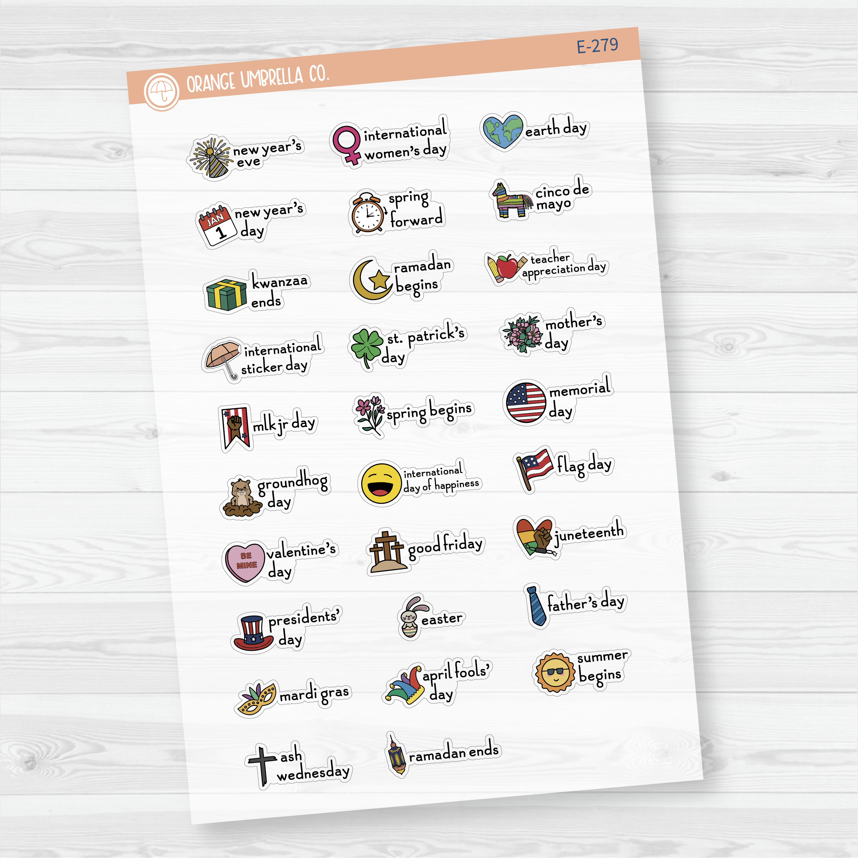 Doodle Holidays | Mini Icon & Script Planner Stickers January-June | F16 | E-279