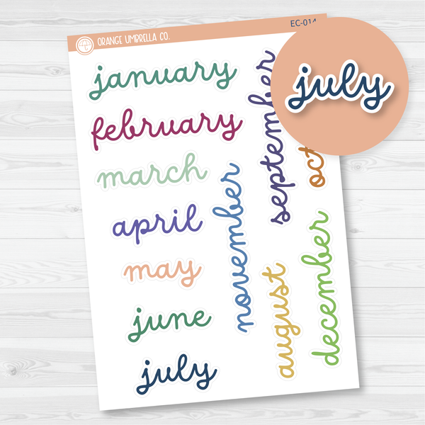 Month Name Planner Stickers - 7x9, 8.5x11 ECLP | F16 Script | EC-014