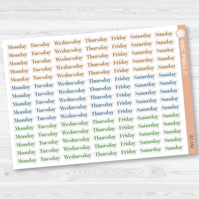 Days of the Week Script Planner Stickers | F19 | Erin Condren Evolve Palette | 2024-2025 Colors | EC-089-092/192