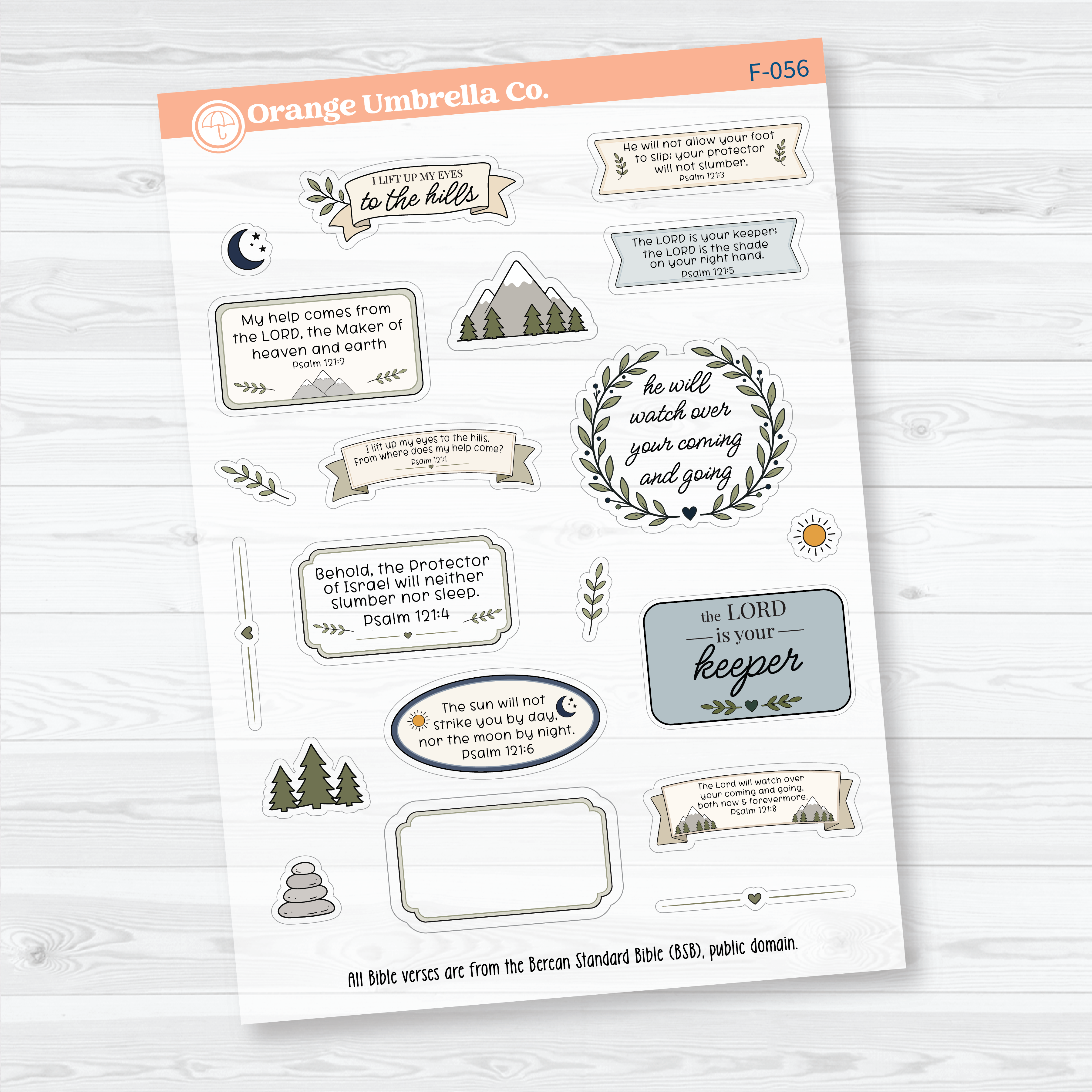 Psalm 121 Bible Journaling | Clear Matte Bible Study Sticker Set | F-056-058-CM