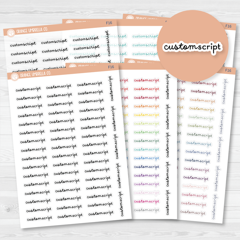 F16 Hobonichi Cousin Custom Script Sticker | Choose your colors | Removable Matte Planner Stickers ** 1 phrase per sheet** | HoboCustomF16